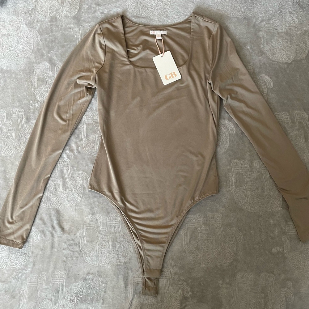 Gianni Bini Taupe‎ Long Sleeve Bodysuit